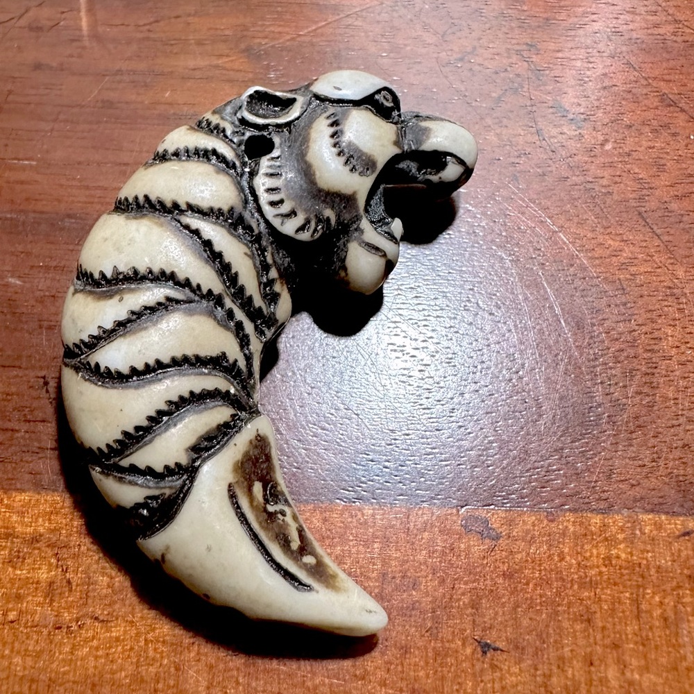Carved Tiger Key Chain Pendant Bone look